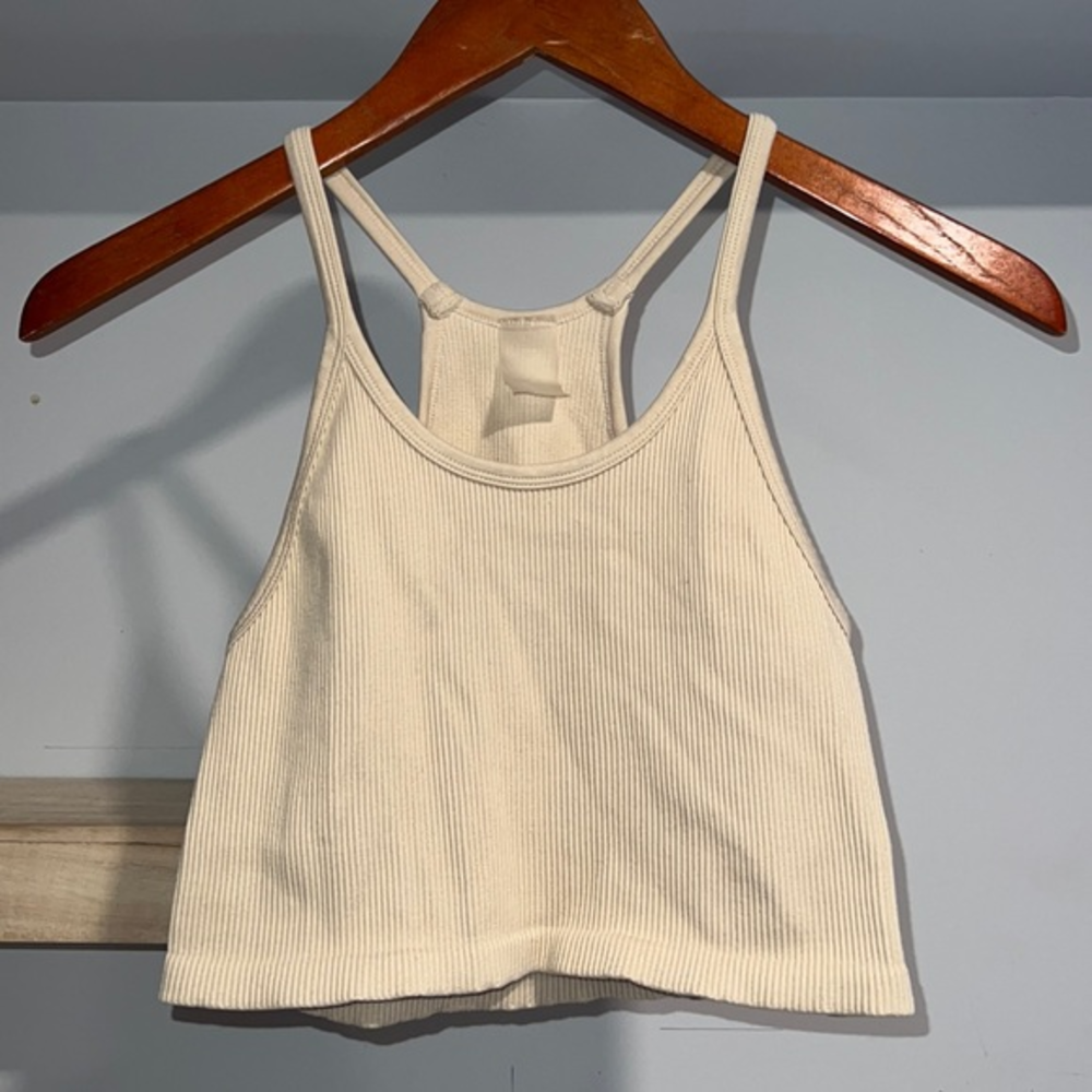 Beige ribbed tank top